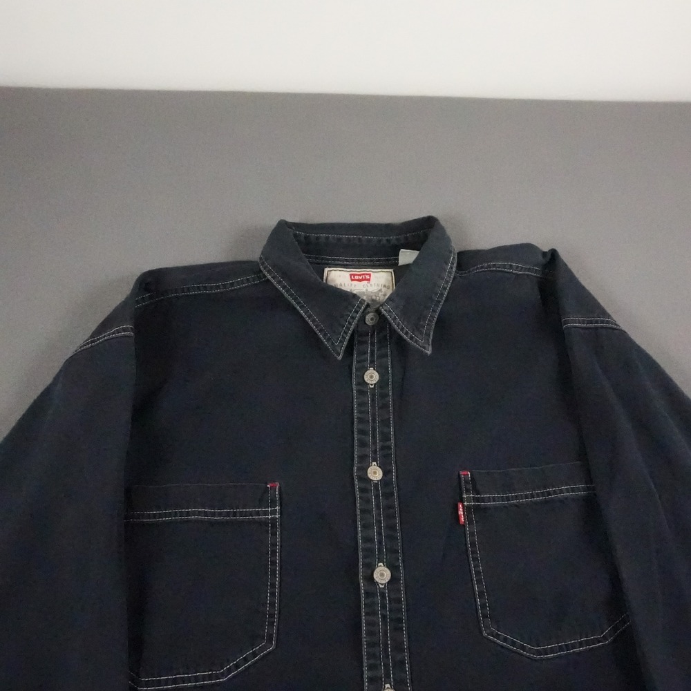 Vintage Levi's Red Tab Chambray Stitched Long Sleeve Men's Dark Denim Shirt XL - Picture 11 of 16